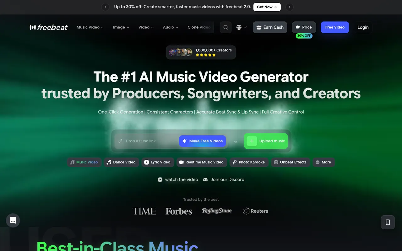 Screenshot of freebeat homepage