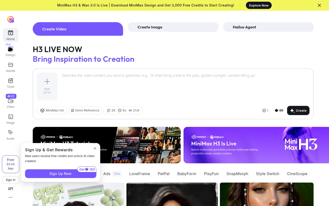Screenshot of Hailuo AI homepage