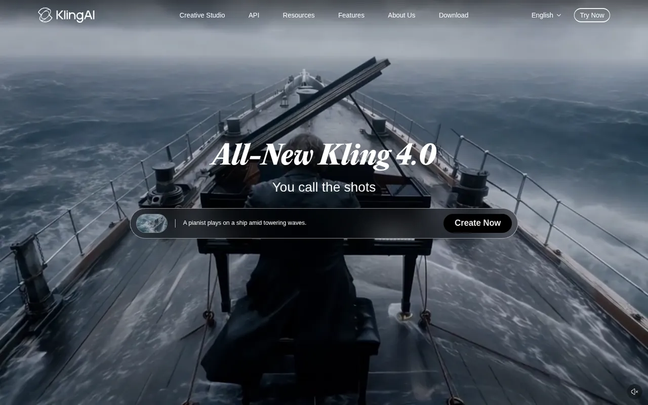 Screenshot of Kling AI homepage