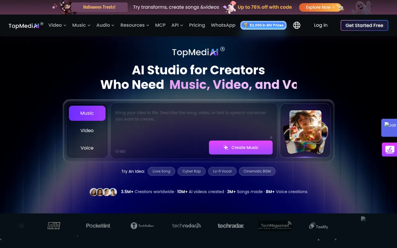 Screenshot of TopMediai homepage